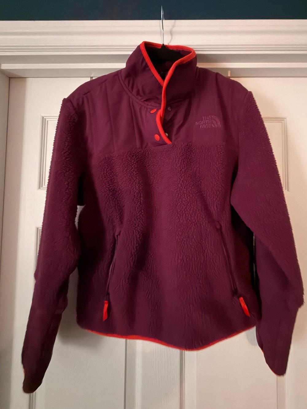 The North Face Women's Teddy Fleece Jacket - Plum with Orange Trim